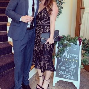 Alluring Love Black and Nude Lace Midi Dress